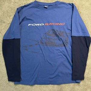 Vintage Ford Racing Car Double Layered Long Sleeve Shirt Size Large  Y2K Skate